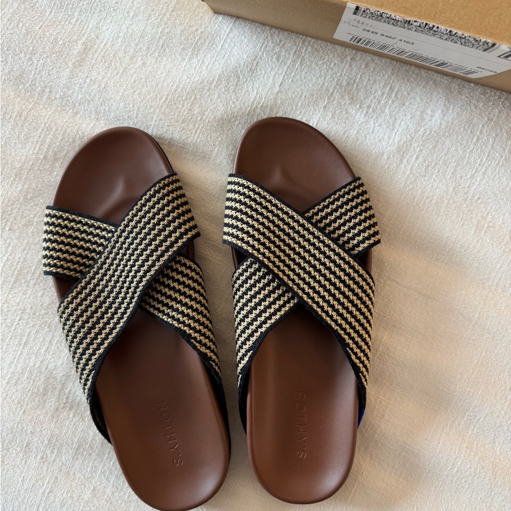 Rothy's Black and Cream Women's Sandals